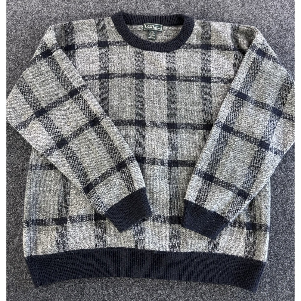 VTG Croft & Barrow Plaid Knit Sweater XXL Gray Black Wool Blend Crewneck - Picture 2 of 8
